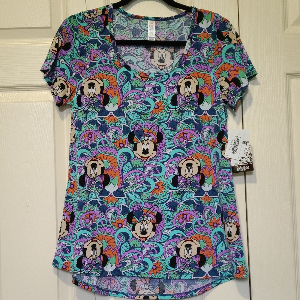 NWT Disney Minnie Mouse Bows Aqua Purple Floral Tessellations LLR Classic T Sz S